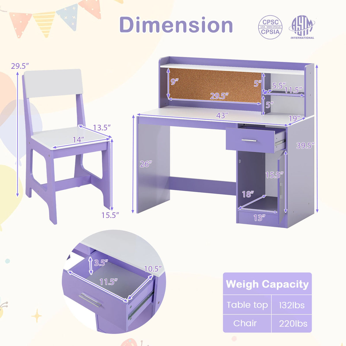 Kids Study Desk and Chair Set Student Table and Chair