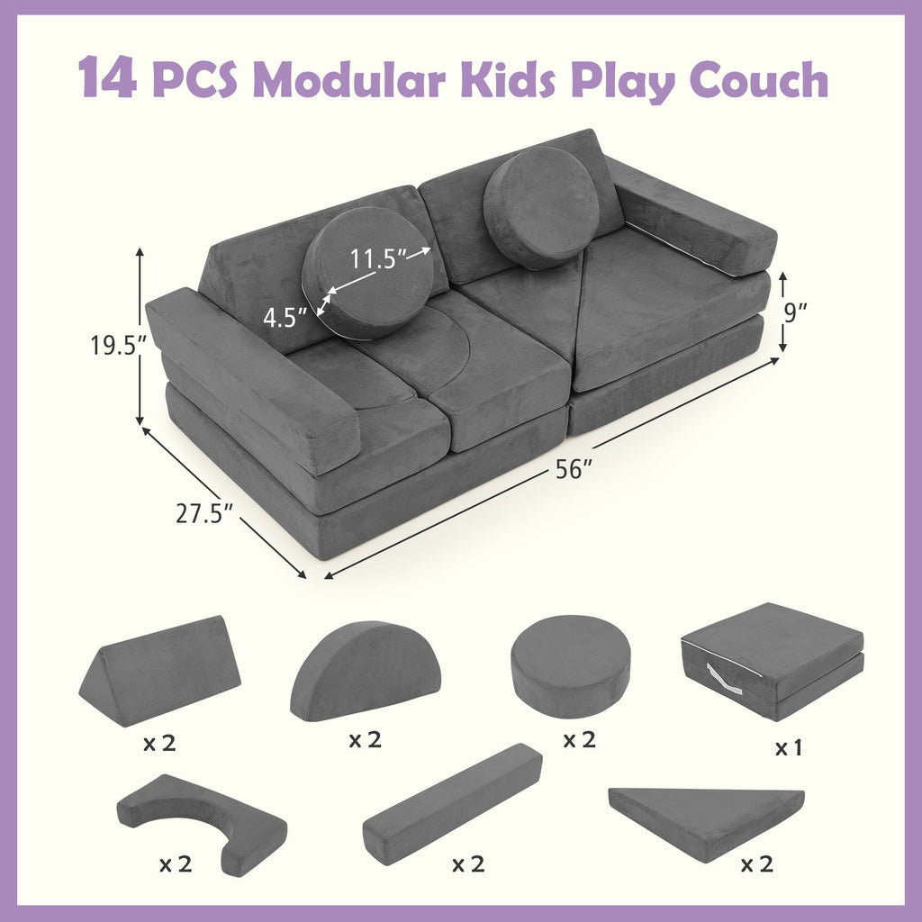 14 PCS Modular Kids Play Couch for Playroom and Bedroom