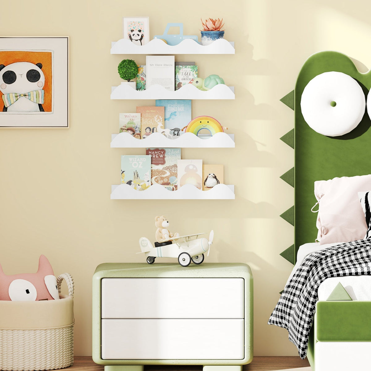 Floating Nursery Book Shelves Set of 4 - White Fir Wood