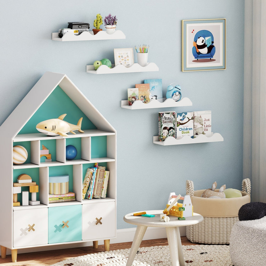 Floating Nursery Book Shelves Set of 4 - White Fir Wood