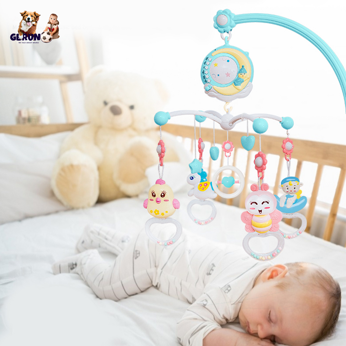 Baby Musical Crib Bed Bell Rotating Mobile Star Projection Nursery Light Baby Rattle Toy w/ Music Box Remote Control