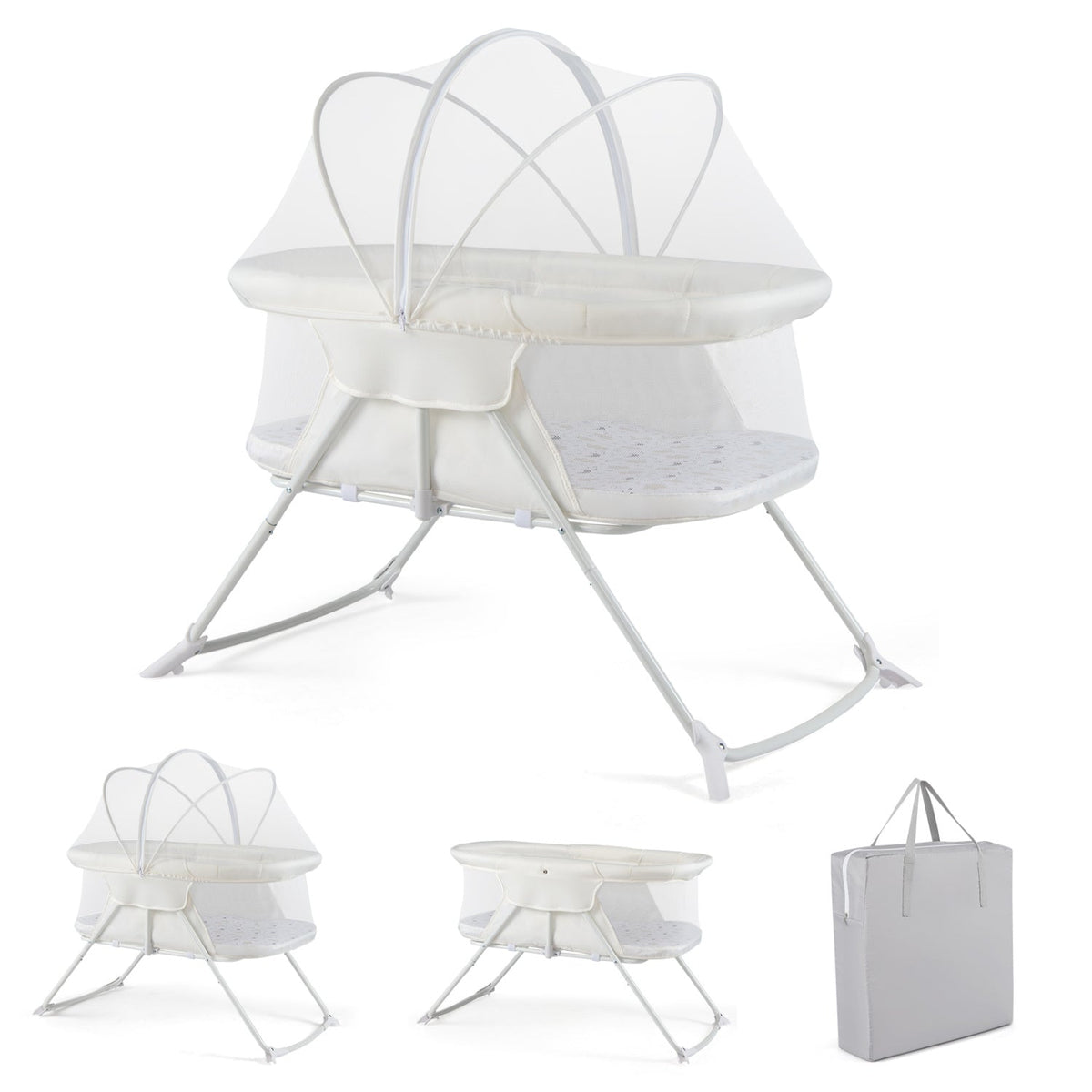 2 in 1 Baby Bassinet with Rocking Motion Foldable Bedside Sleeper with Breathable Mesh