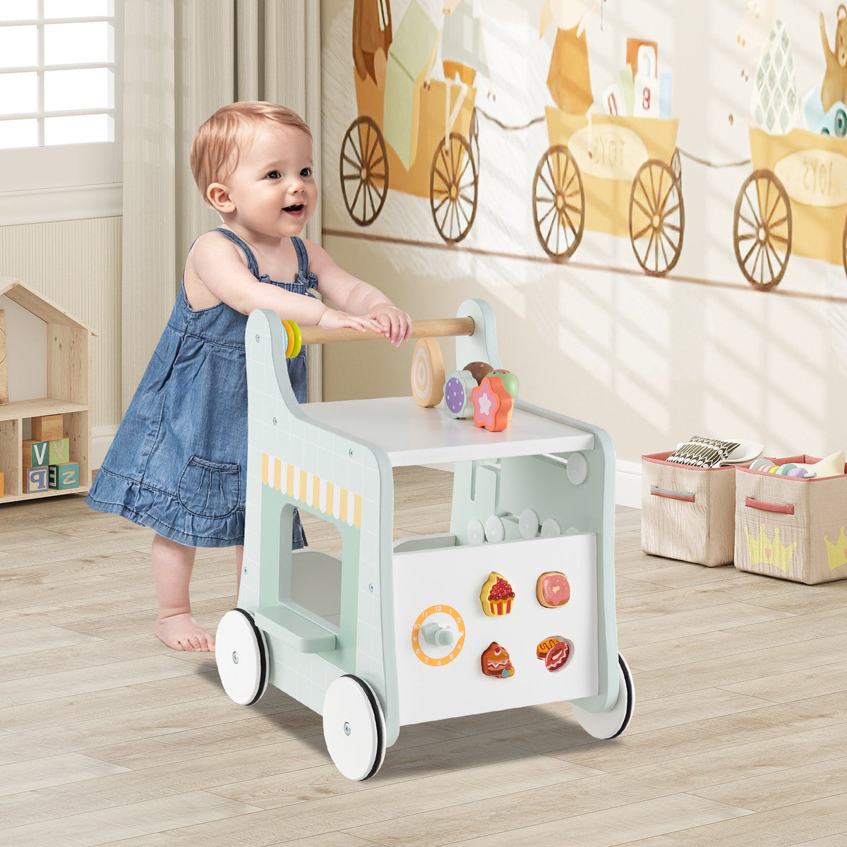 2-in-1 Baby Walker with Storage and Ice Creams for 1+ Years Old
