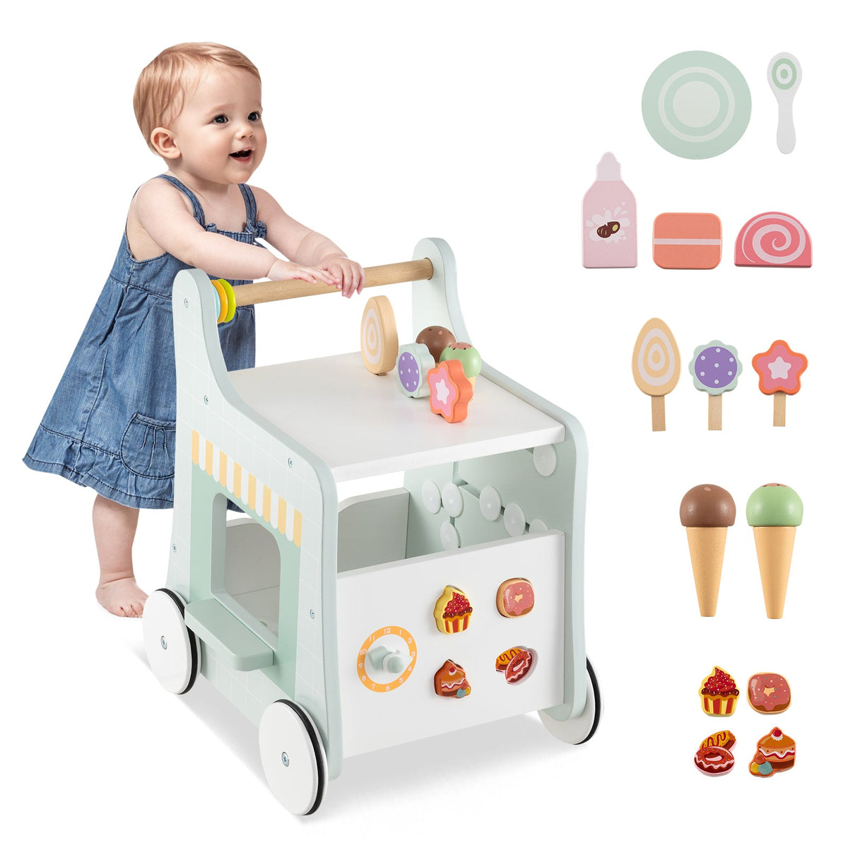 2-in-1 Baby Walker with Storage and Ice Creams for 1+ Years Old