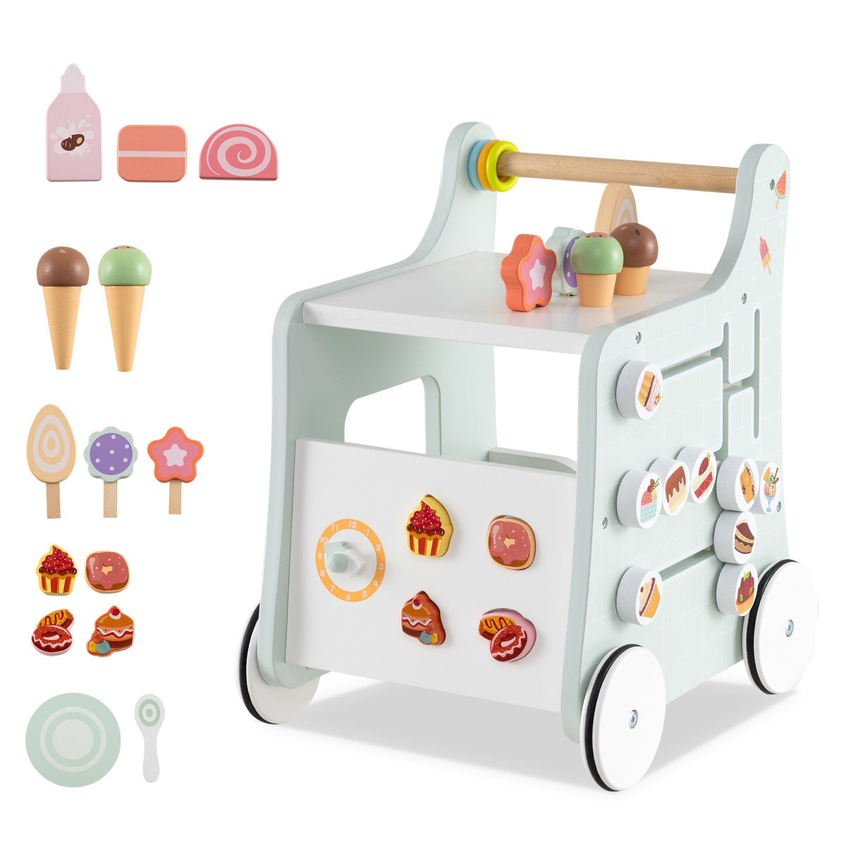 2-in-1 Baby Walker with Storage and Ice Creams for 1+ Years Old