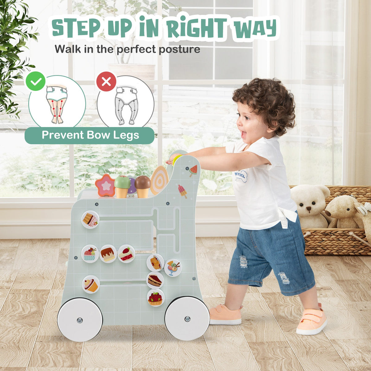 2-in-1 Baby Walker with Storage and Ice Creams for 1+ Years Old