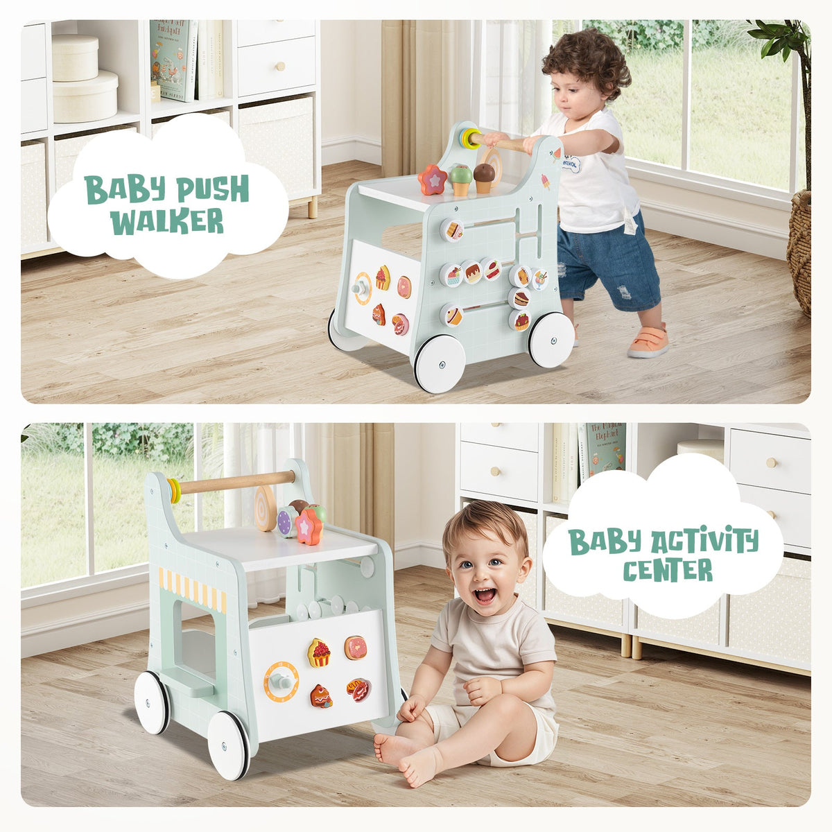 2-in-1 Baby Walker with Storage and Ice Creams for 1+ Years Old
