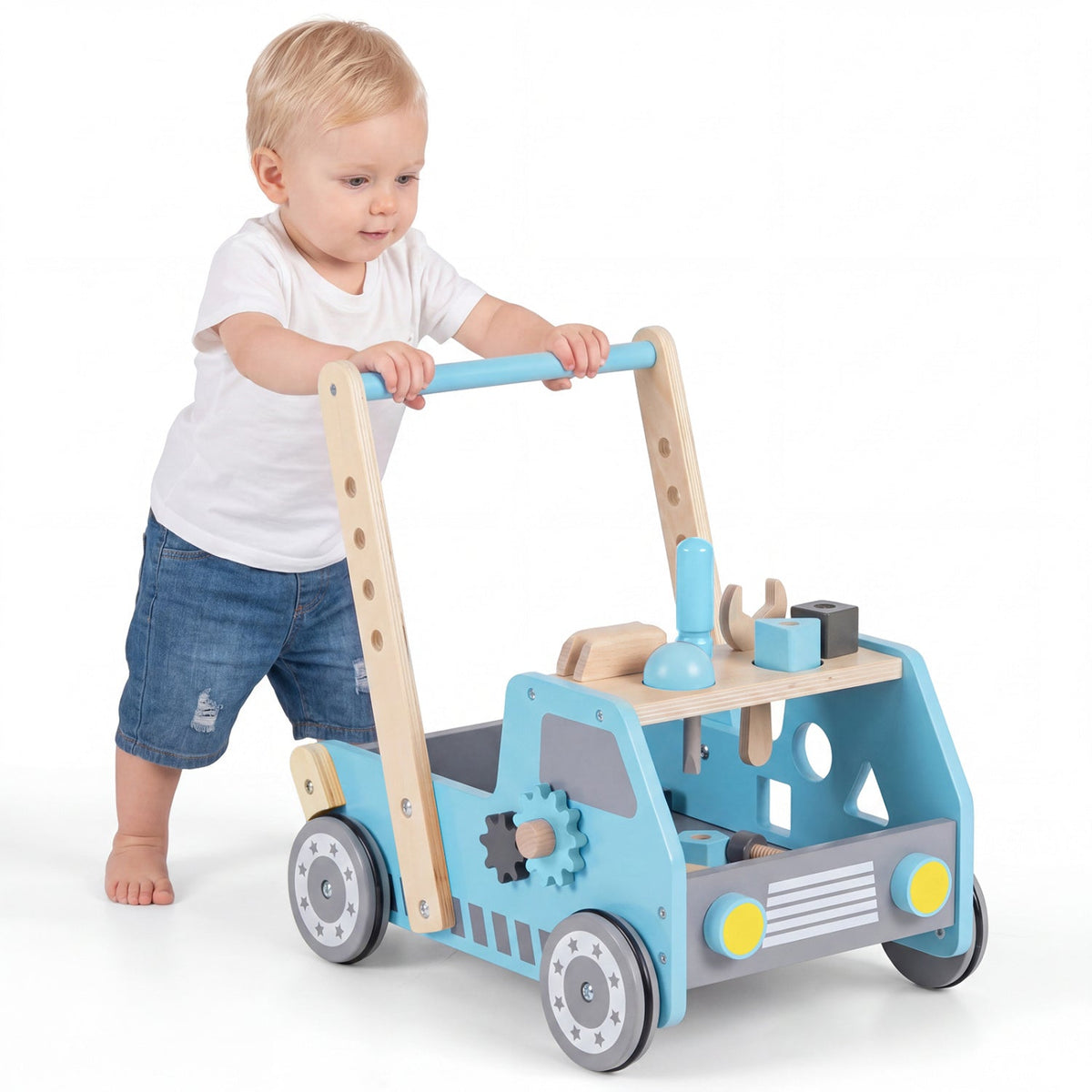 2-in-1 Wooden Baby Walker with Adjustable Speed and Storage