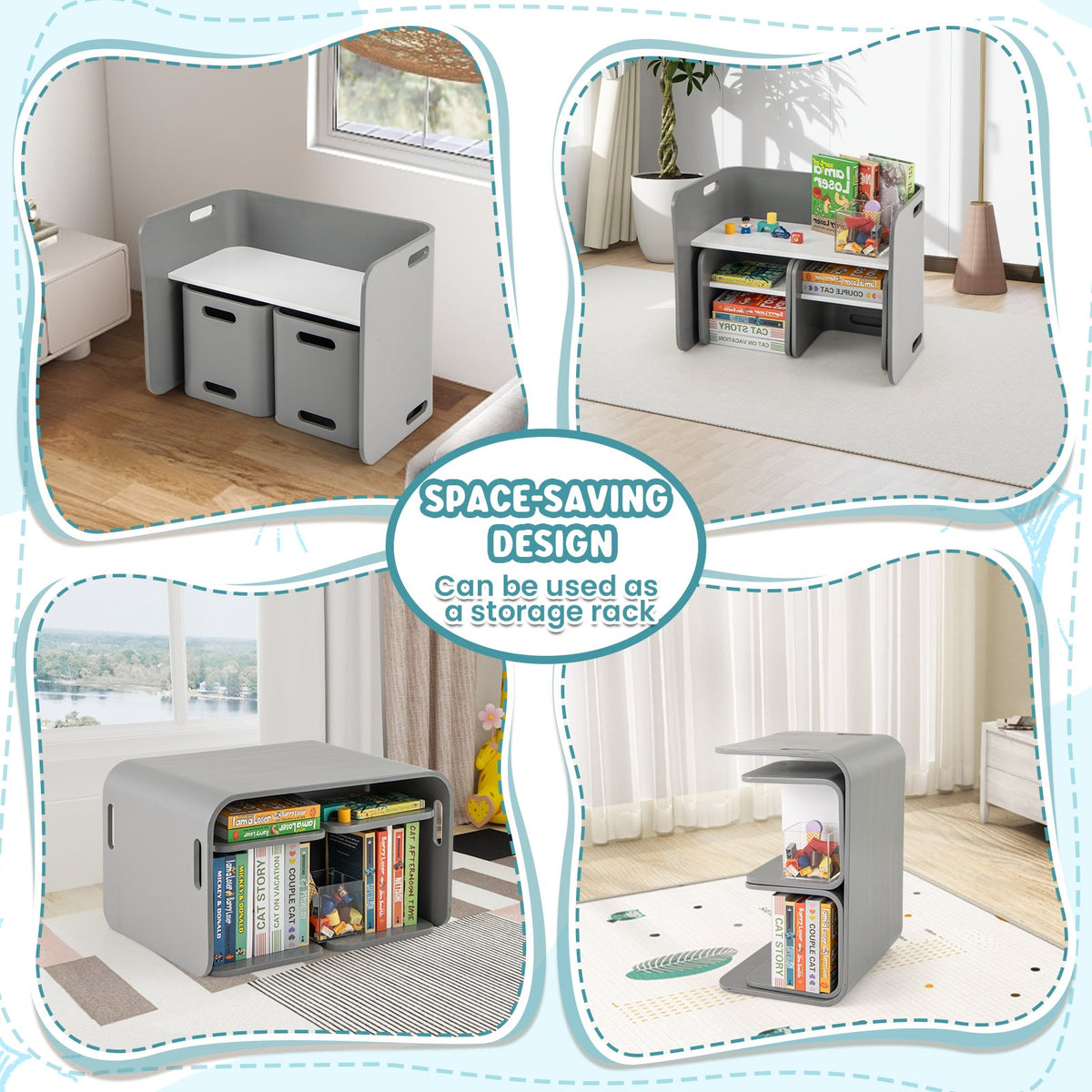 3 Pieces Kids Wooden Table and Chair Set