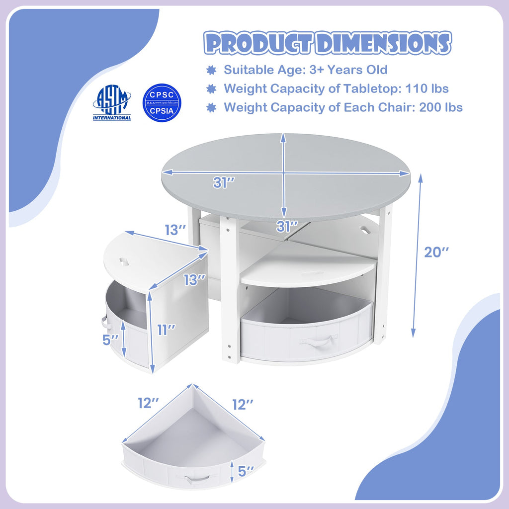 5 Piece Toddler Round Nesting Table with 4 Storage Stools for Activity