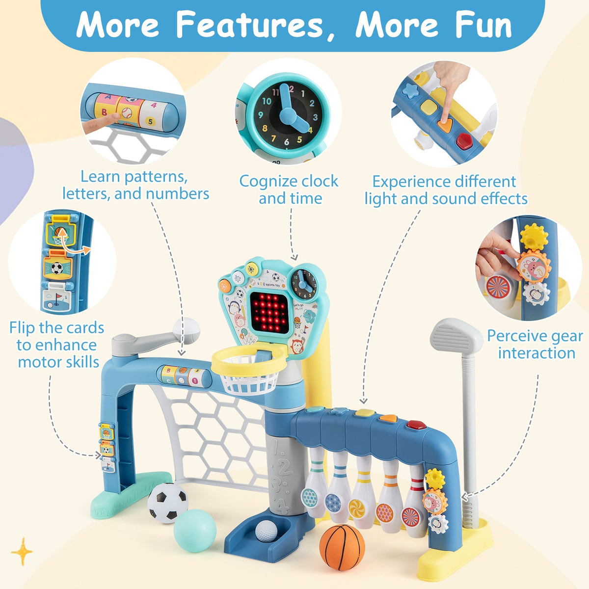 5 in 1 Toddler Sports Toy with Adjustable Basketball Hoop for Baby Boys Girls 18 Months+