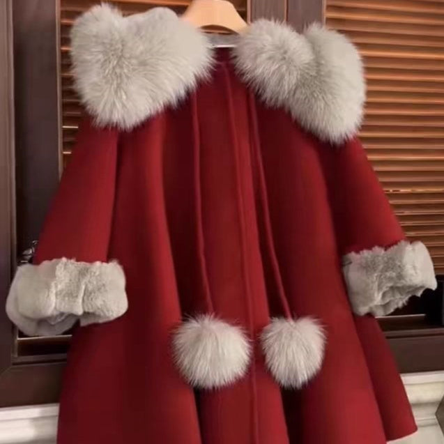 Winter Fox Fur Woolen Coat