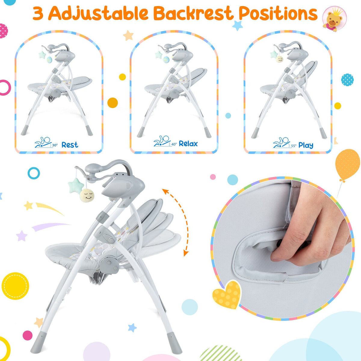 Electric Foldable Baby Rocking Chair with Adjustable Backrest