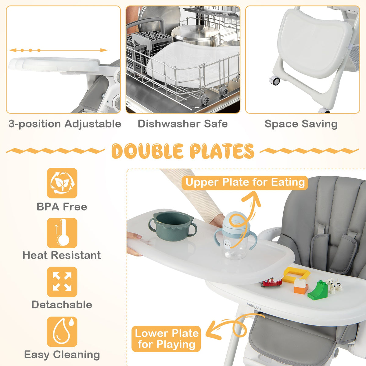 Convertible Infant Dining Chair with 5 Backrest and 3 Footrest Positions