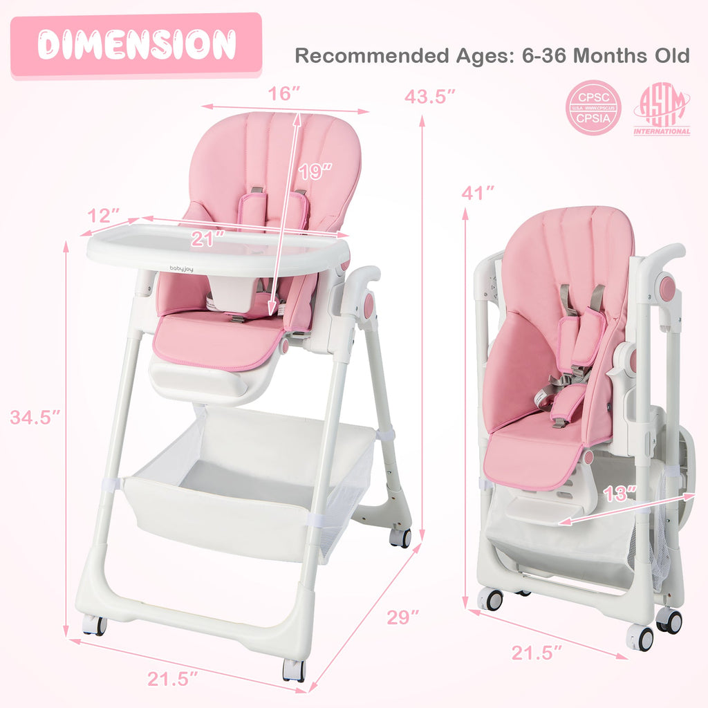 Convertible Infant Dining Chair with 5 Backrest and 3 Footrest Positions
