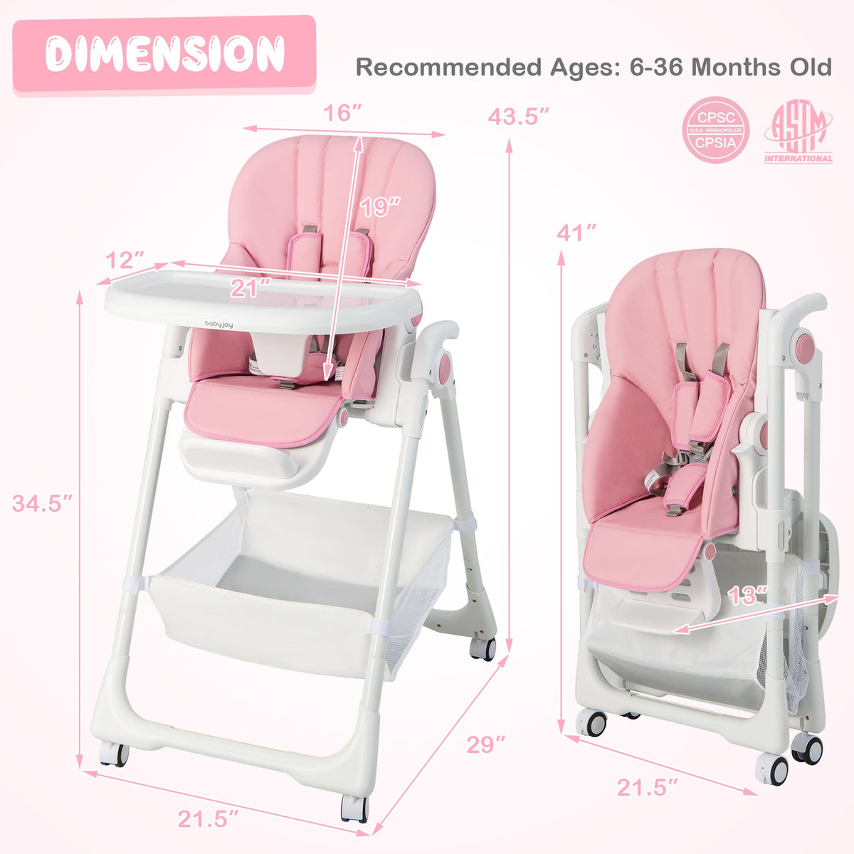 Convertible Infant Dining Chair with 5 Backrest and 3 Footrest Positions