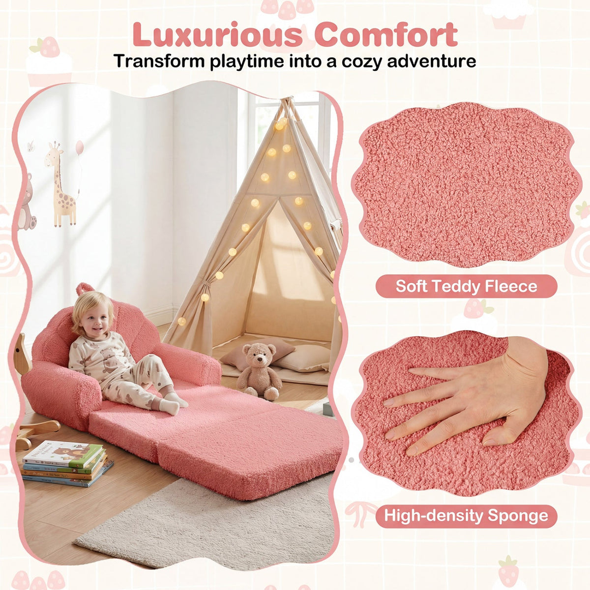 Convertible Kids Sofa 2-in-1 Fold out Toddler Couch Chair