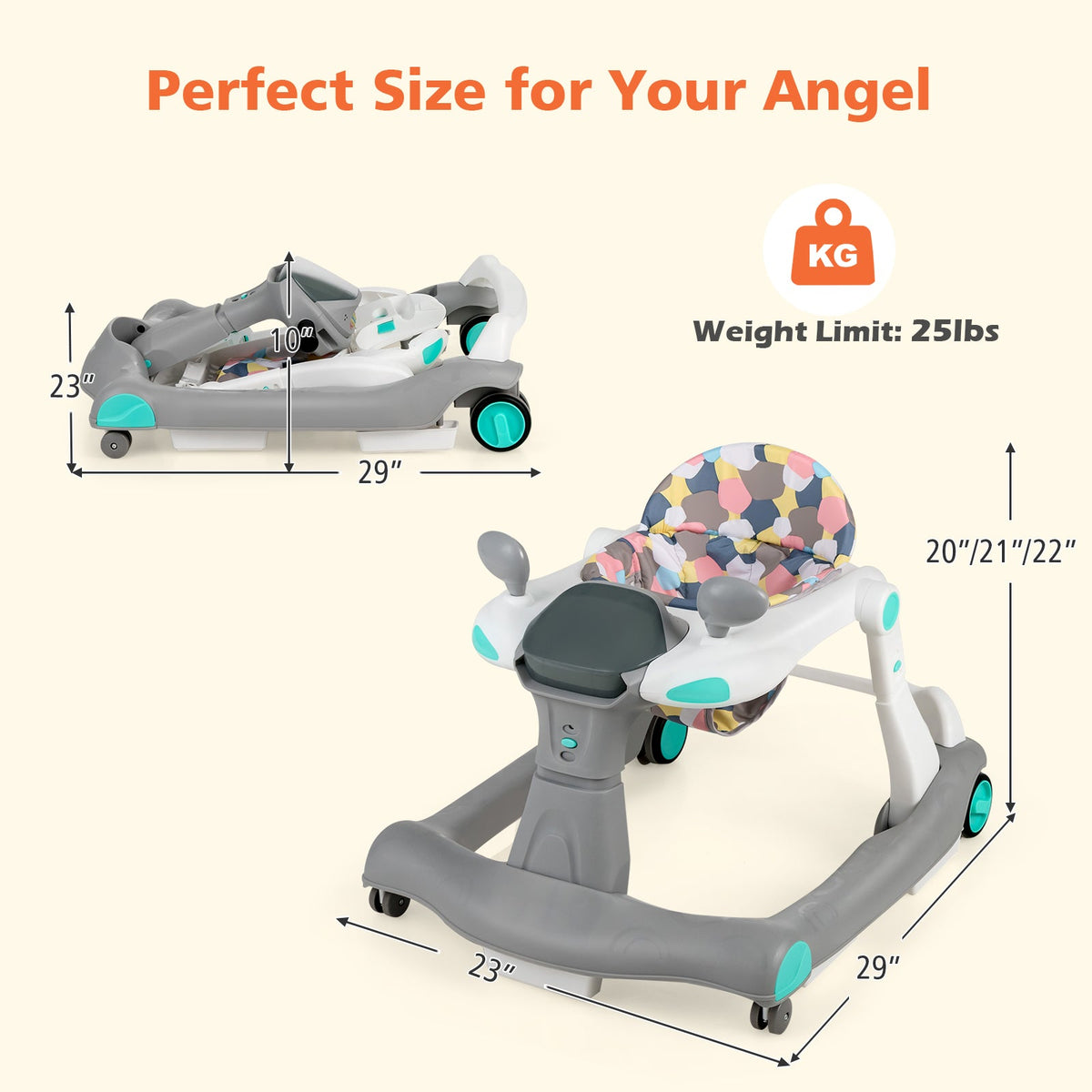 2-in-1 Foldable Activity Push Walker with Adjustable Height