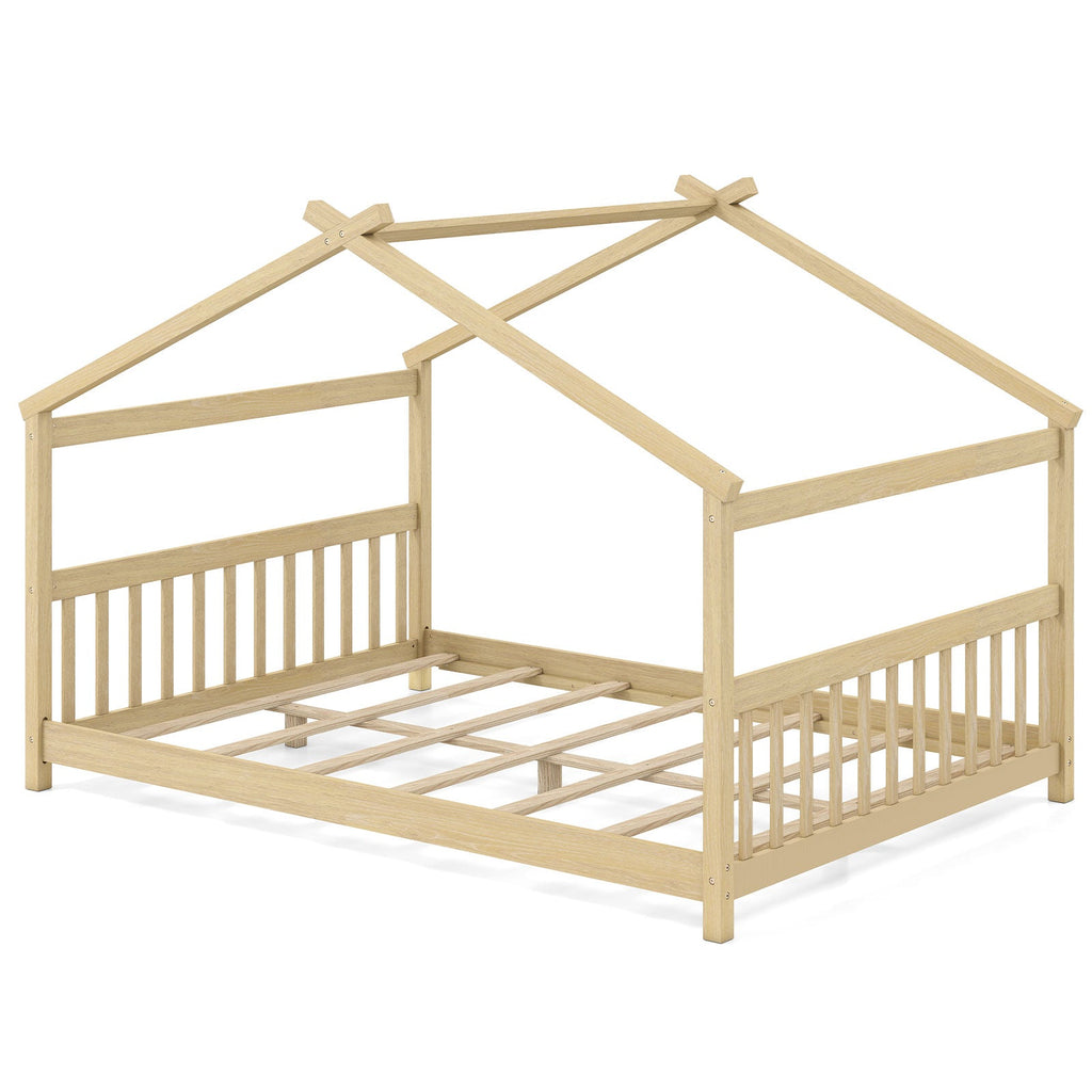 Full Size House Bed Montessori Floor Bed with Headboard