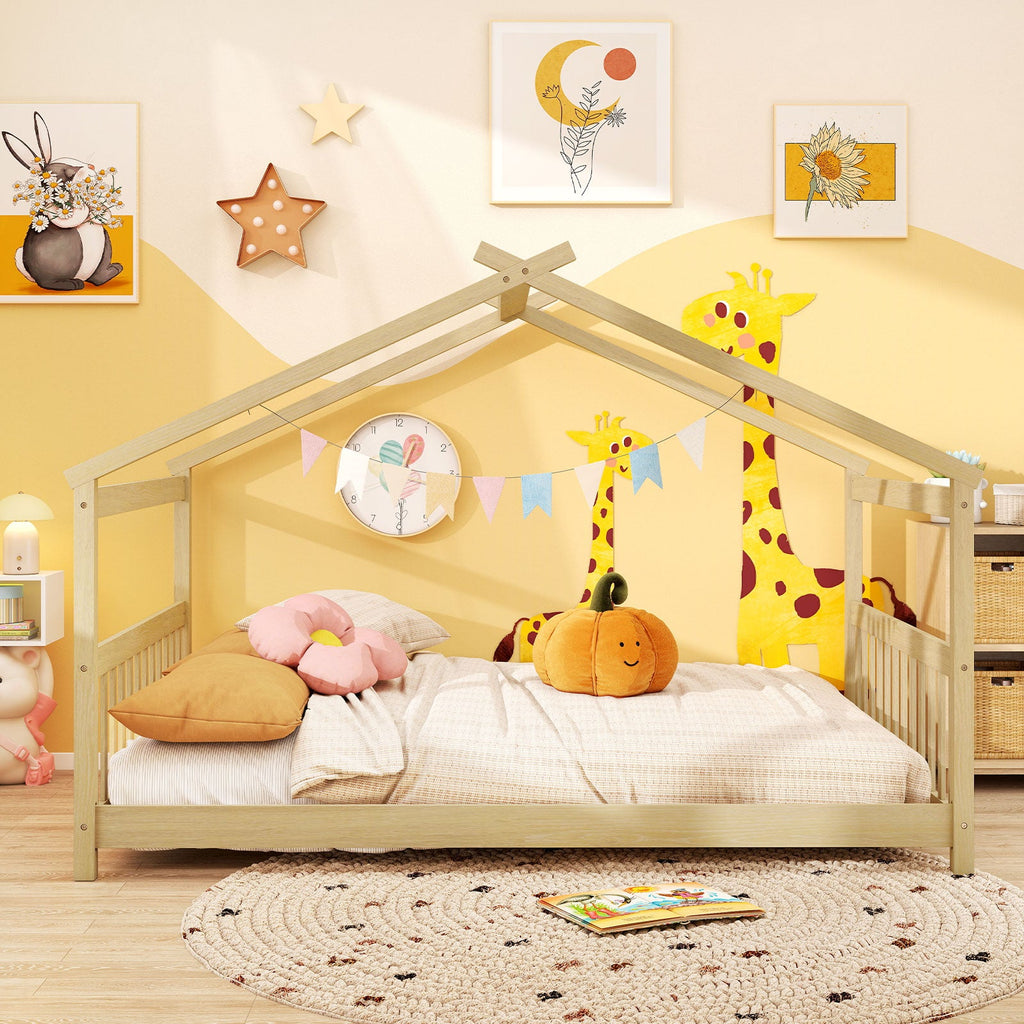 Full Size House Bed Montessori Floor Bed with Headboard