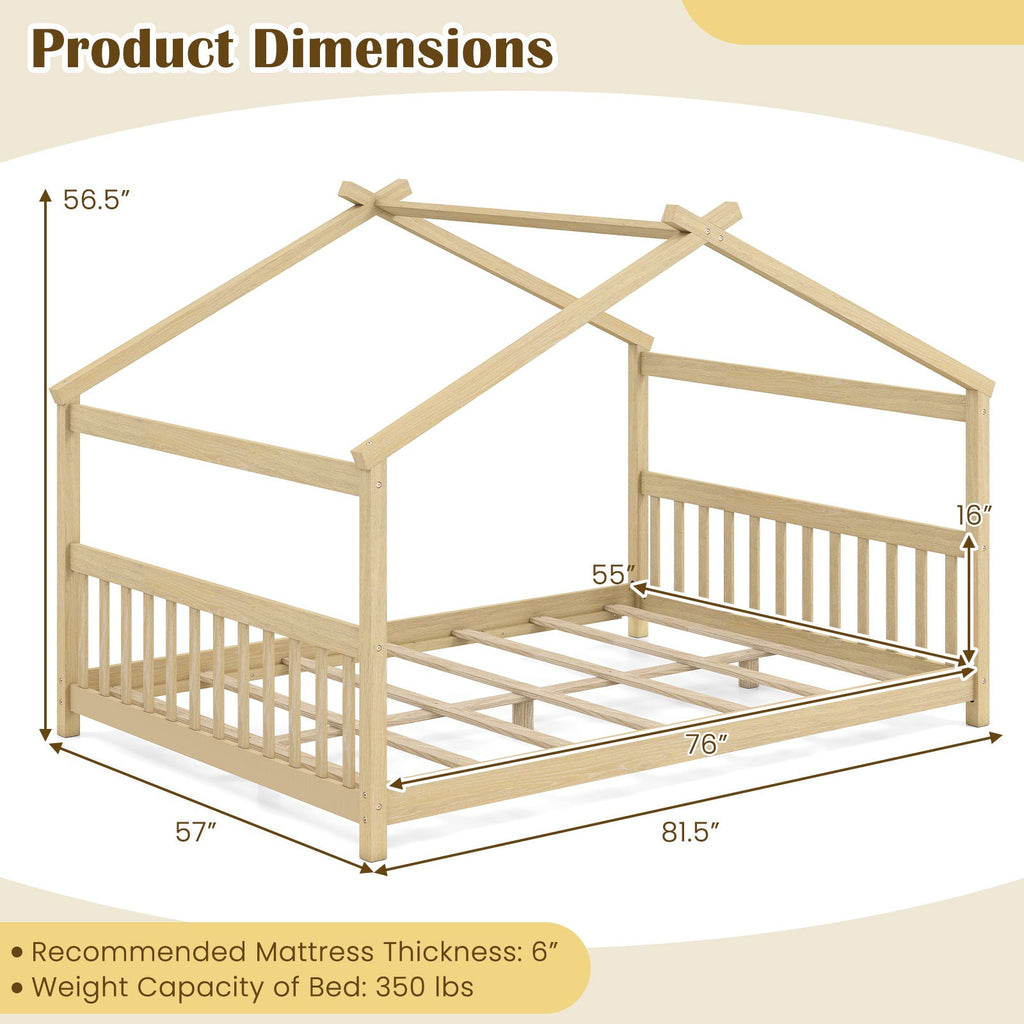 Full Size House Bed Montessori Floor Bed with Headboard