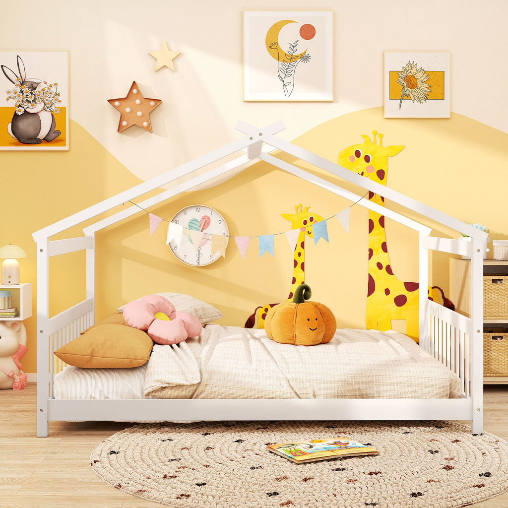 Full Size House Bed Montessori Floor Bed with Headboard