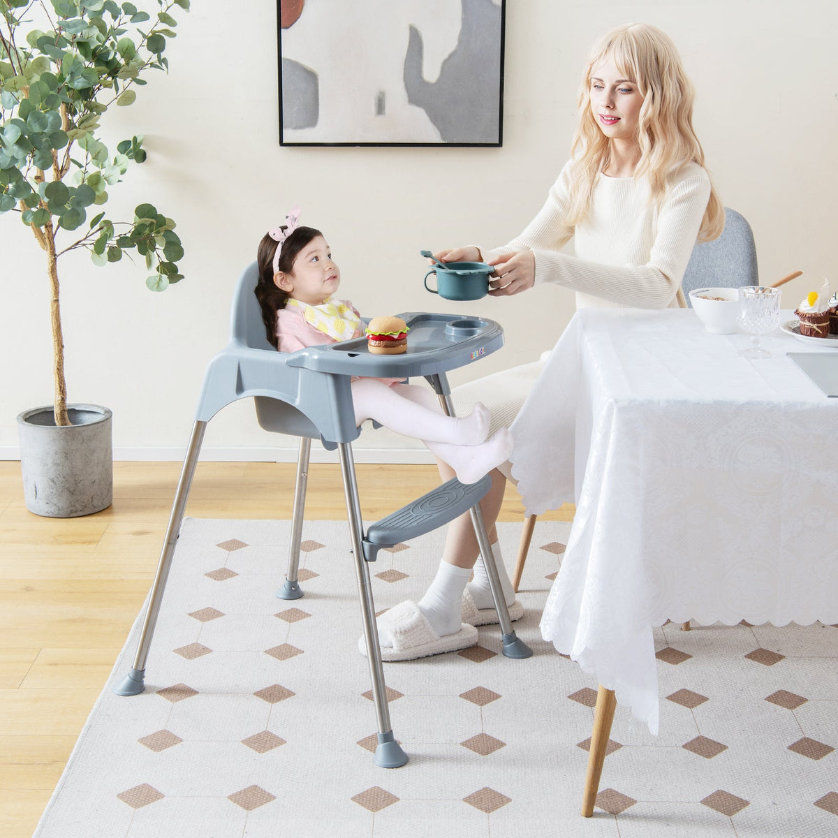 4-in-1 Convertible Baby High Chair with Removable Double Tray