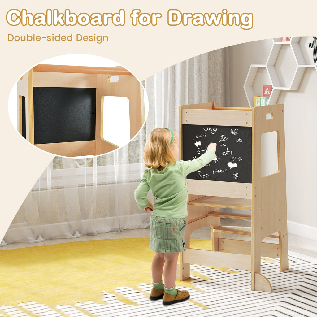 Toddler Kitchen Step Stool with Activity Chalkboard and Adjustable Height