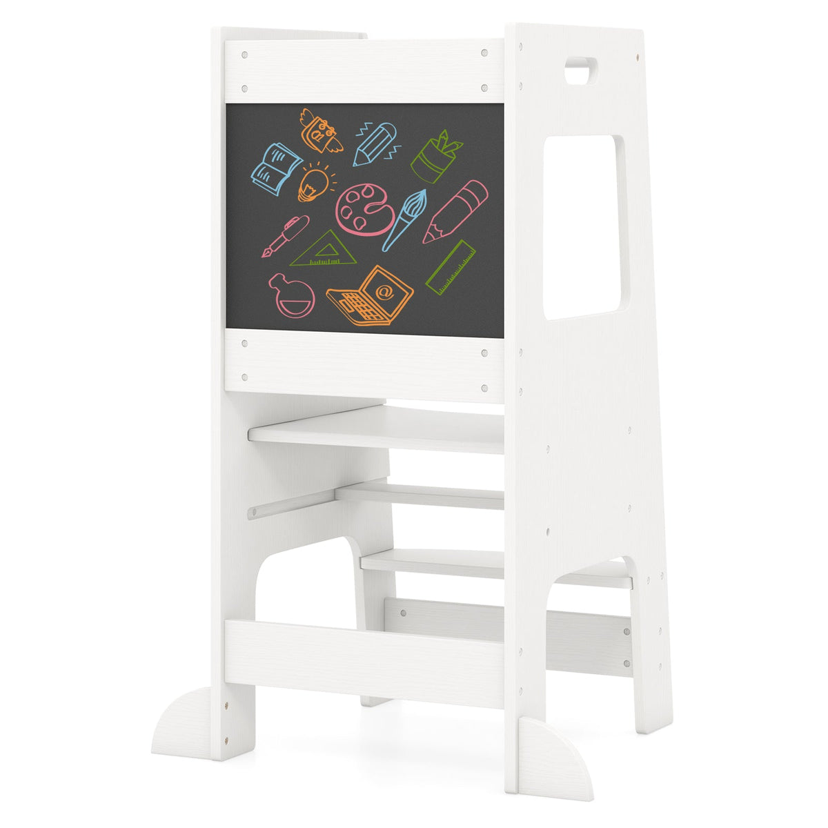 Toddler Kitchen Step Stool with Activity Chalkboard and Adjustable Height