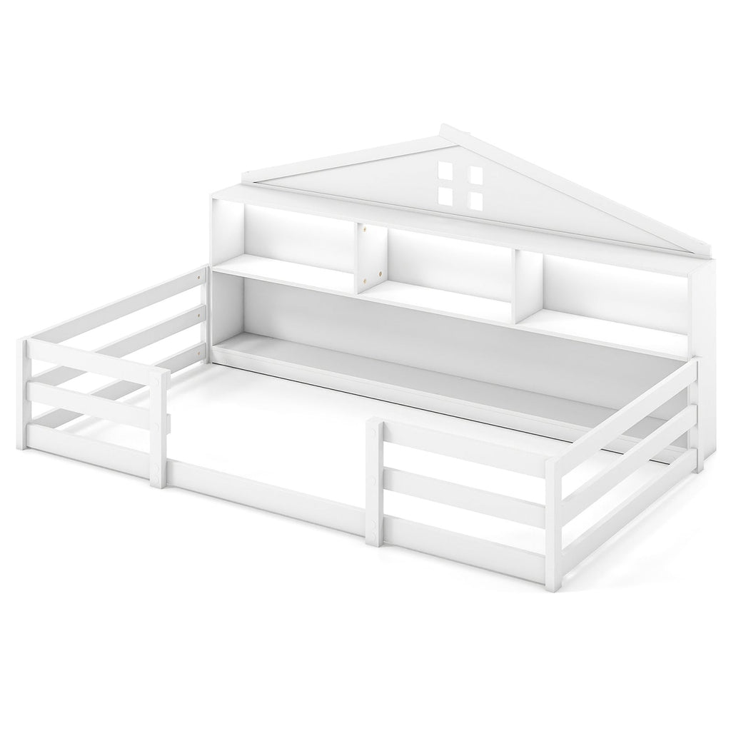 Twin Size Montessori Floor Bed with Storage Compartments and Shelf