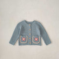 Children's Round Collar Sweater Cardigan Hand Crochet Hollow Flower Pocket Coat