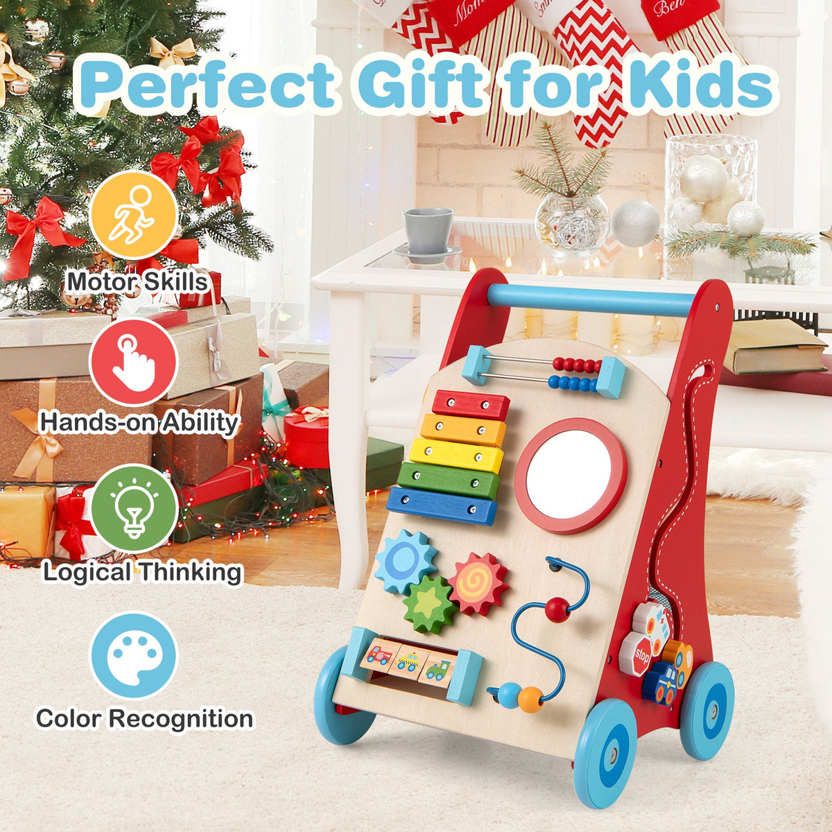 Baby Push Walker with Handle and Wheels for Boys & Girls 3+ Years Old-Muticolor