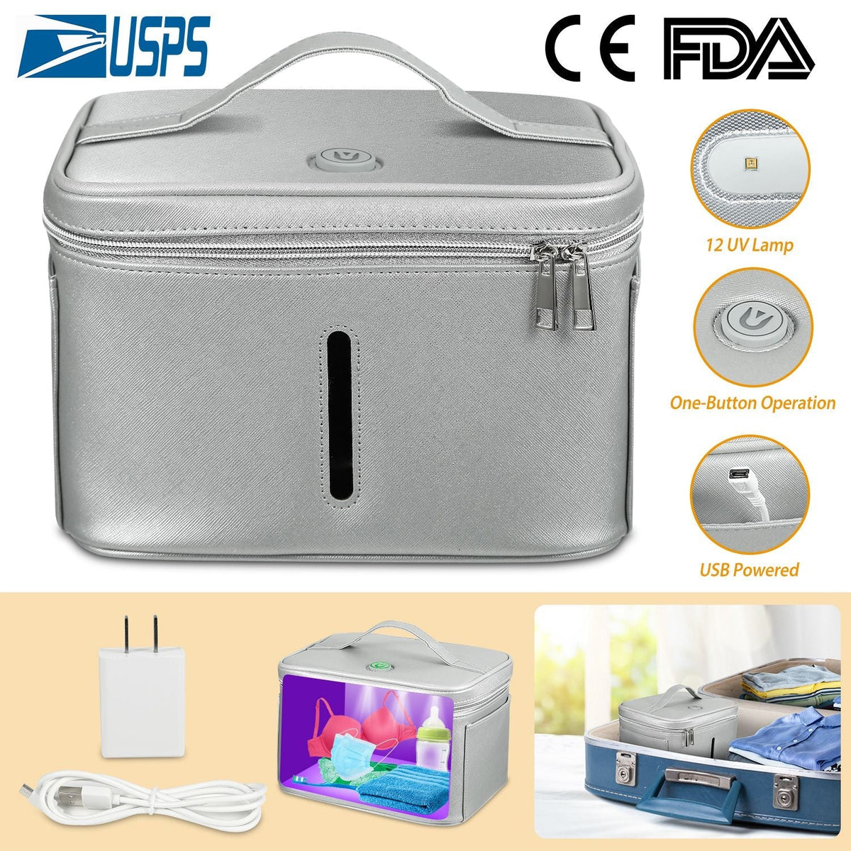 iMounTEK UV Disinfection Bag, Portable LED UV Sanitizer Box USB-Powered Travel UV Cleaner Bag for Baby Bottles Toys Underwear Toothbrush Beauty Tools