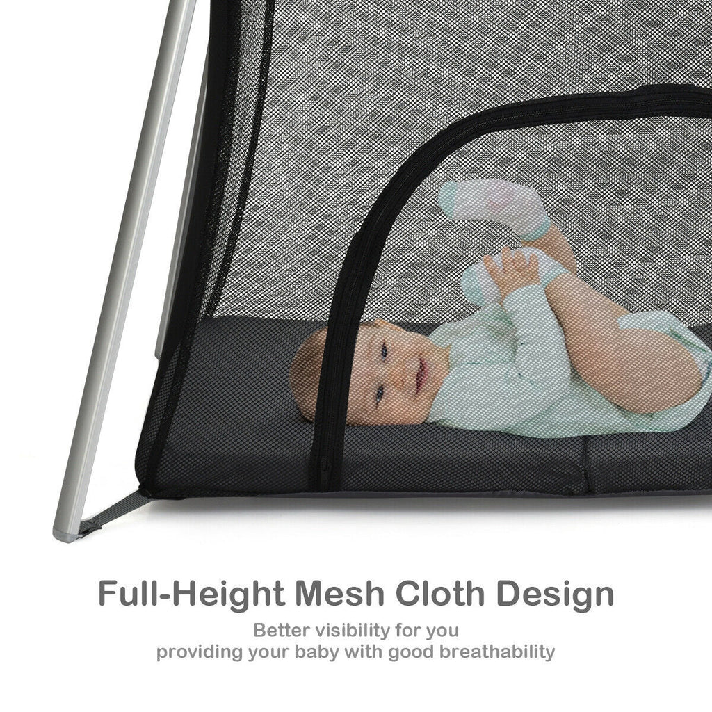 Lightweight Foldable Baby Playpen w/ Carry Bag-Dark Gray