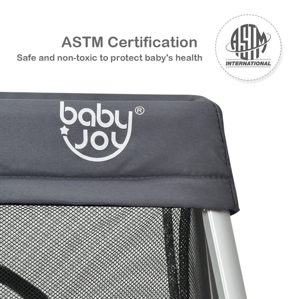 Lightweight Foldable Baby Playpen w/ Carry Bag-Dark Gray
