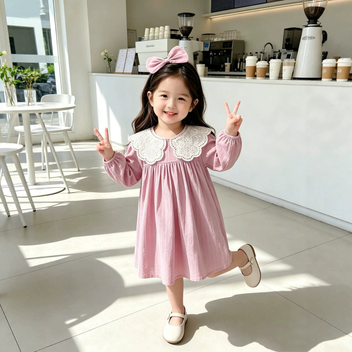 Girls' Long-sleeved Dress Without Hood