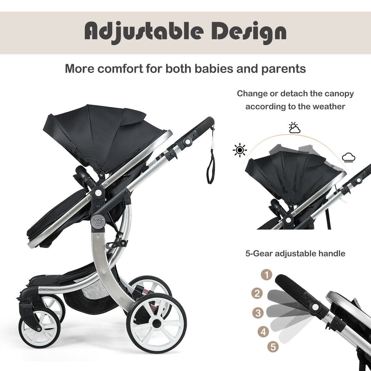 Folding Aluminum Infant Reversible Stroller with Diaper Bag