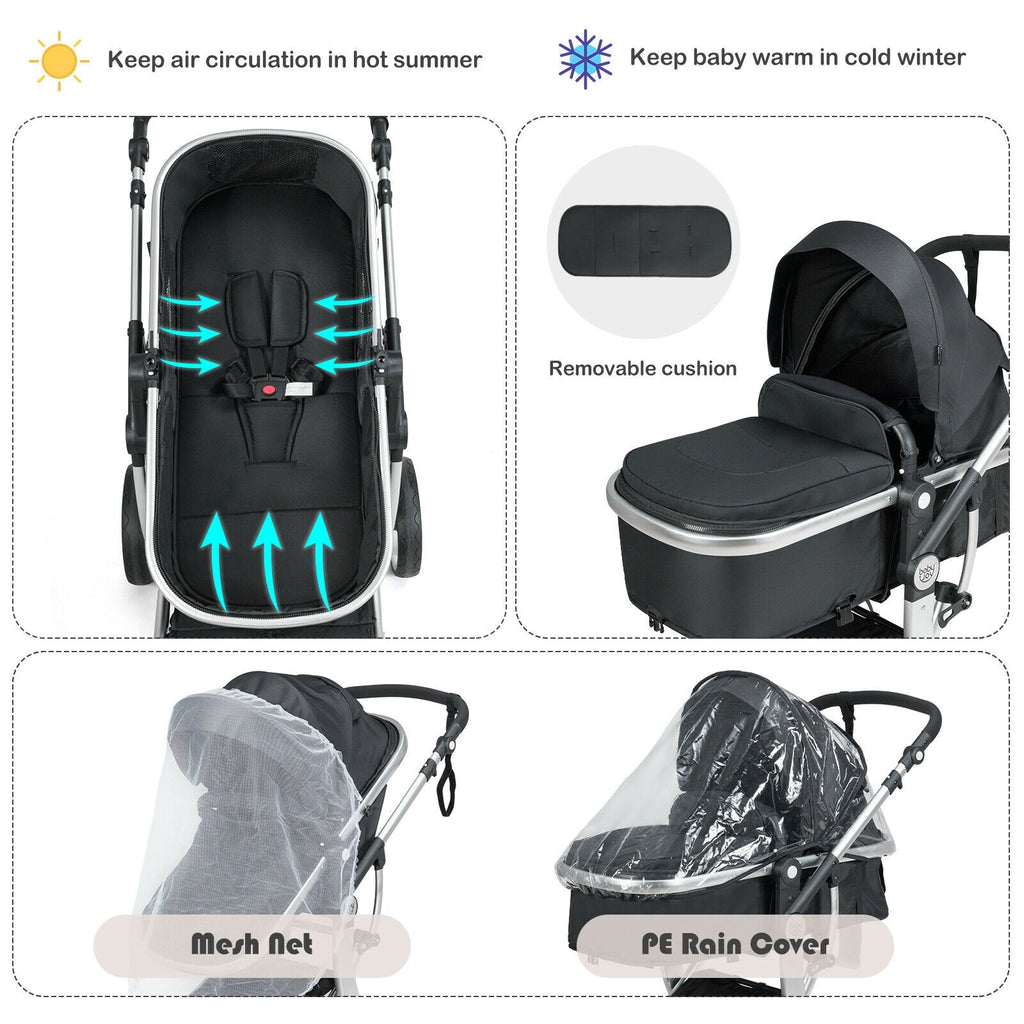 Folding Aluminum Infant Reversible Stroller with Diaper Bag