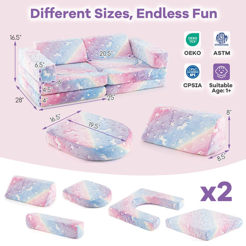 10 Pieces Modular Kids Play Couch Sectional Sofa Glow in the Dark-Multicolor